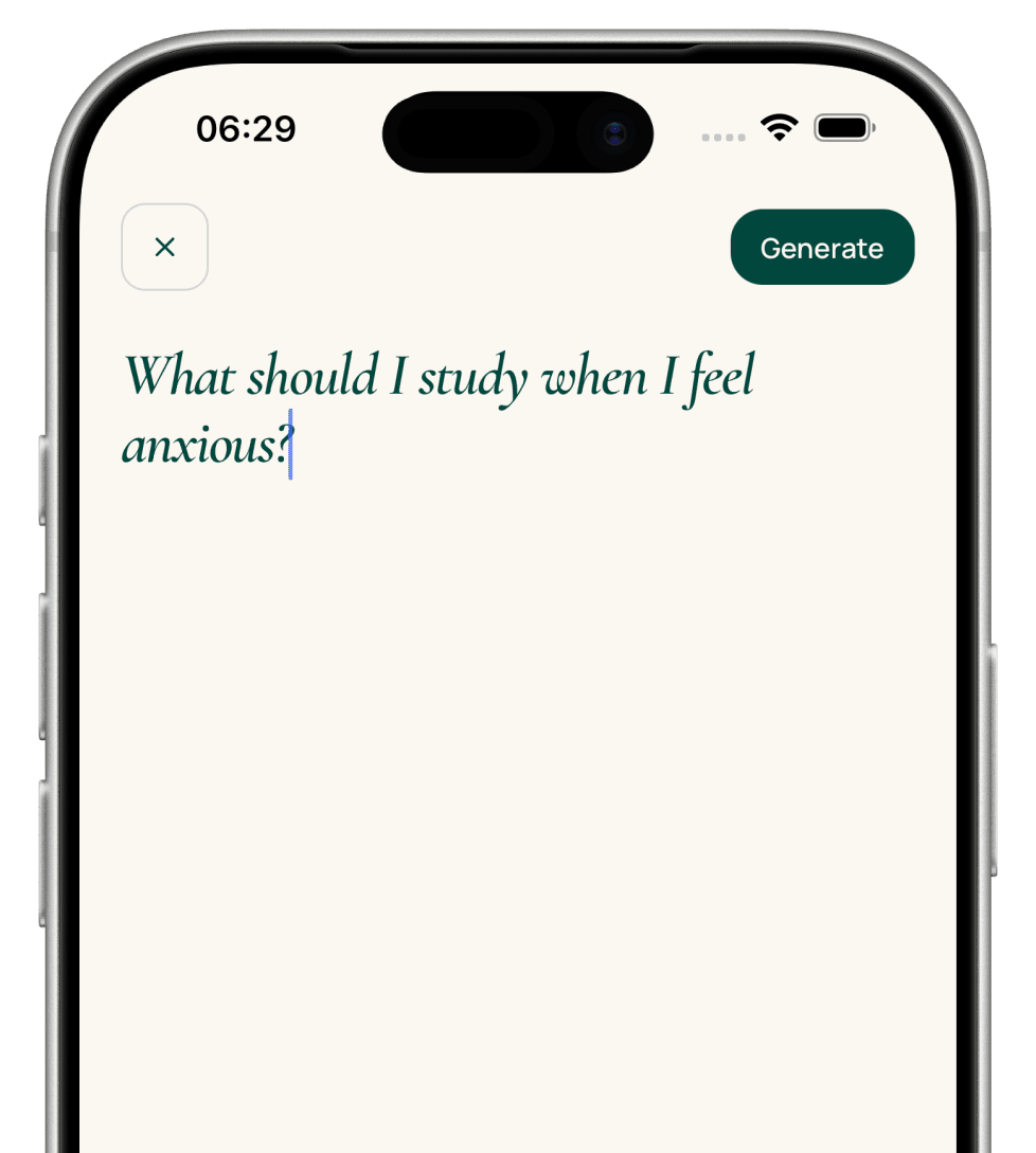 Kyrros create-plan screen: entering a study topic and choosing a duration